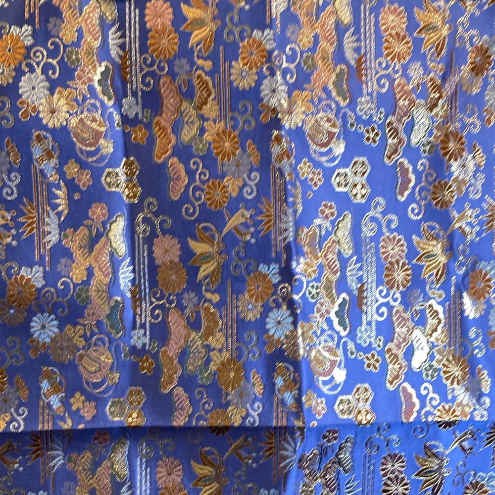 Elegant Blue‎ Brocade Fabric with gold threads silky satin box P 28 x 38